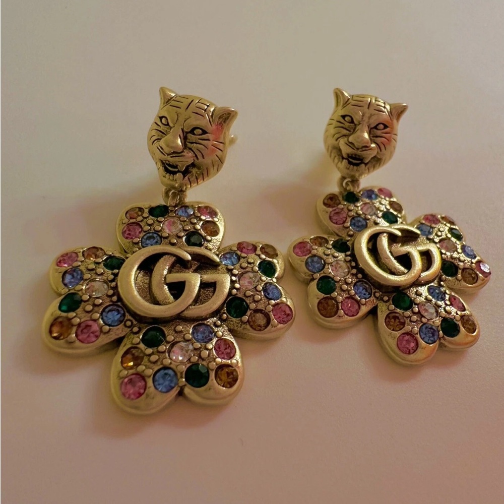 Gold Marmont GG Multicolor GG Floral Feline  Earrings